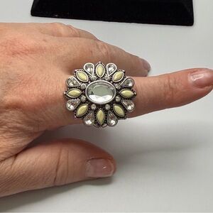 Lia Sophia Elegant Silver and Crystal Floral Ring